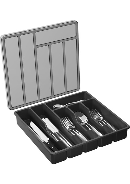 Kapaklı Gümüş Eşya Düzenleyici, Mutfak Çekmecesi ve Tezgahı Için Kapaklı Alet Tepsisi, Plastik Çatal Bıçak Takımı ve Çatal Bıçak Takımı Siyah (Yurt Dışından)
