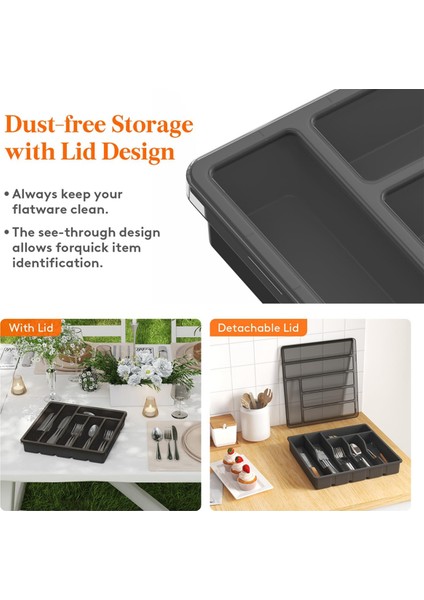 Kapaklı Gümüş Eşya Düzenleyici, Mutfak Çekmecesi ve Tezgahı Için Kapaklı Alet Tepsisi, Plastik Çatal Bıçak Takımı ve Çatal Bıçak Takımı Siyah (Yurt Dışından) fırsatları