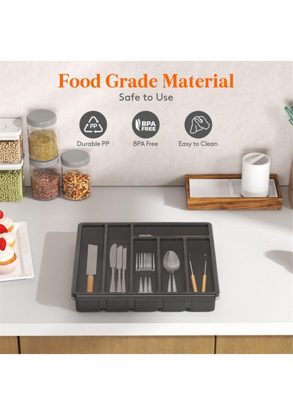 Kapaklı Gümüş Eşya Düzenleyici, Mutfak Çekmecesi ve Tezgahı Için Kapaklı Alet Tepsisi, Plastik Çatal Bıçak Takımı ve Çatal Bıçak Takımı Siyah (Yurt Dışından) indirimleri