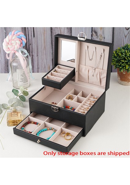 Yeni Pu Çift Çekmeceli Mücevher Kutusu Büyük Kapasiteli Mücevher Kutusu Yüzük Küpe Kolye Mücevher Saklama Kutusu (Yurt Dışından) indirimleri