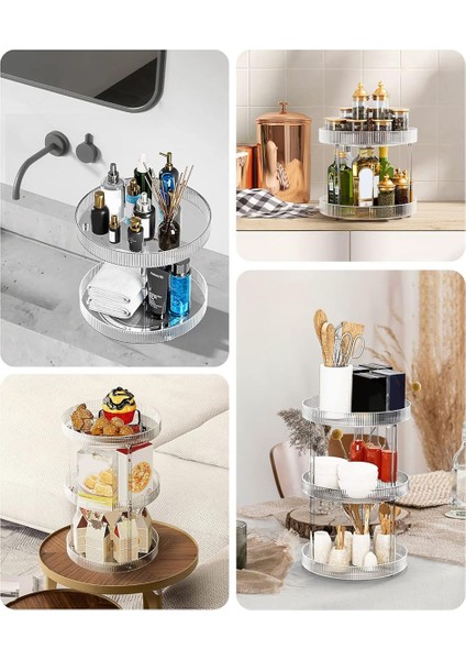 360° Şeffaf Dönen Saklama Tepsisi, 2 Katlı Lazy Susan Banyo Tezgahı Düzenleyici, Kozmetik ve Parfüm Düzenleyici (Yurt Dışından) indirimleri