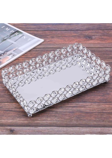 Kristal Dikdörtgen Kozmetik Tepsi Takı Biblo Organizatör Ayna Dekoratif Tepsi Parfüm Cilt Bakımı Organizatör (Gümüş) (Yurt Dışından) fiyatları