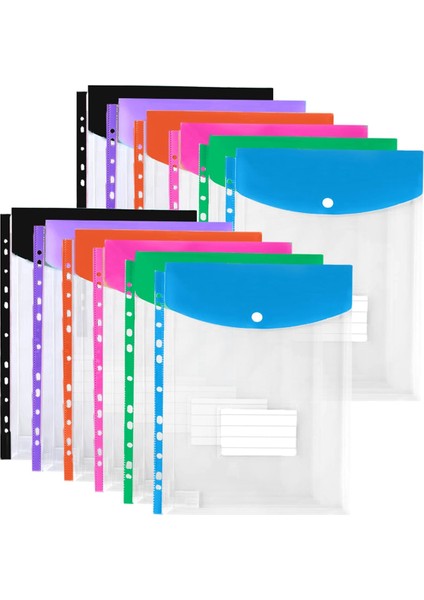 12'li Paket Plastik Zarflar, 3/4/11 Halkalı Klasör Için Klasör Cepleri, Çıtçıtlı ve Etiketli Genişletilebilir Belge Düzenleyici (Yurt Dışından)