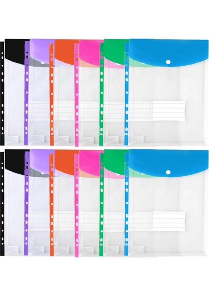 12'li Paket Plastik Zarflar, 3/4/11 Halkalı Klasör Için Klasör Cepleri, Çıtçıtlı ve Etiketli Genişletilebilir Belge Düzenleyici (Yurt Dışından) indirimleri