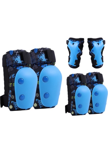6 Adet Paten Kaykay Çocuk Dirsek Dizlik Bilek Koruyucuları Koruyucu Ekipman Seti Spor Açık Hava Hediye Mavi M (Yurt Dışından)