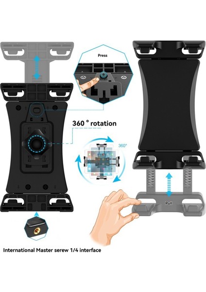 Evrensel Tablet Telefon Tripod Montajı 360° Dönen Stand Tutucu Klipsi IPad Mini Air Pro 12.9 Xiaomi Huawei Pad Vlog (Yurt Dışından) fiyatları