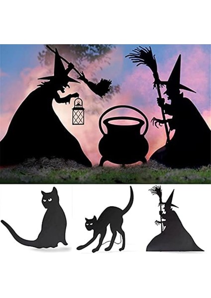 Cadılar Bayramı Cadı Siluet, Ferforje Cadılar Siyah Kazan Siyah Kedi Bahçe Işaretleri Korkunç Aile Ev Ön Bahçesinde C (Yurt Dışından) indirimleri