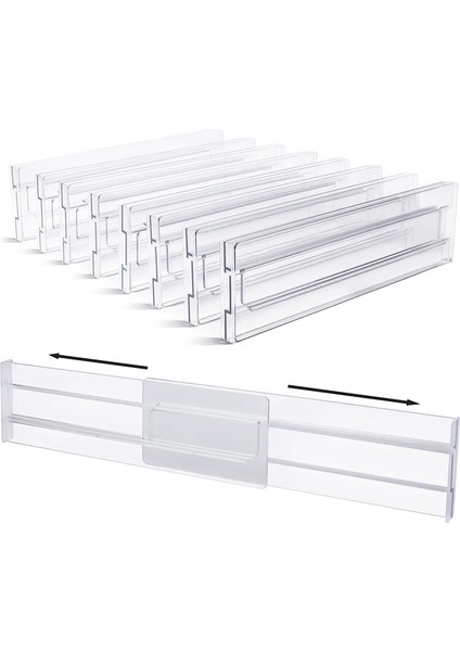 Çekmece Bölücüler 8 Paket, Ayarlanabilir 3.2 Inç Yükseklik 11-20.6 Inç Arası Genişletilebilir Mutfak Çekmece Düzenleyici, Şeffaf Plastik (Yurt Dışından)