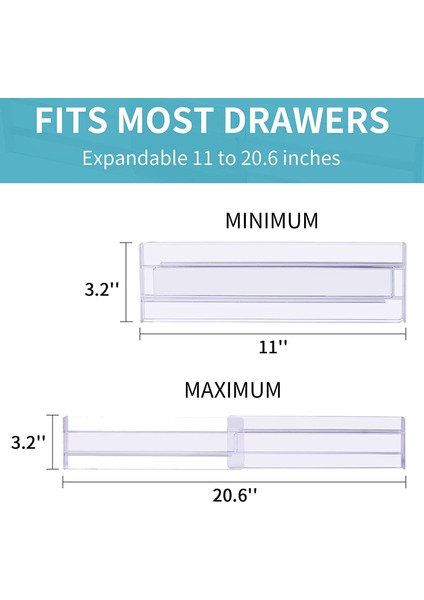 Çekmece Bölücüler 8 Paket, Ayarlanabilir 3.2 Inç Yükseklik 11-20.6 Inç Arası Genişletilebilir Mutfak Çekmece Düzenleyici, Şeffaf Plastik (Yurt Dışından) fiyatları