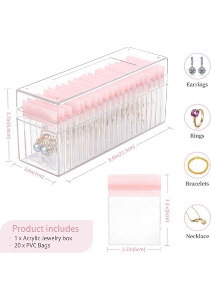Akrilik Mücevher Kutusu, 20 Pvc Taşınabilir Anti Oksit Fermuarlı Çantalı Şeffaf Mücevher Düzenleyici, Seyahat Mücevher Kutusu (Yurt Dışından) fırsatları