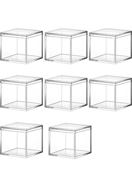 Parça Şeffaf Akrilik Plastik Kare Kare Mücevher Kutusu Mini Saklama Kutusu Kapaklı Mini Kare Konteyner 120 ml (Yurt Dışından)