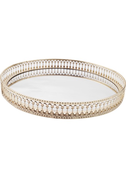 Altın Demir Takı Depolama Tepsisi Cam Ayna Makyaj Yöneticisi Masaüstü Kozmetik Tatlı Dekoratif Tepsisi 25 cm (Yurt Dışından)