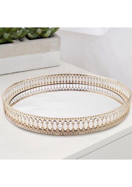 Altın Demir Takı Depolama Tepsisi Cam Ayna Makyaj Yöneticisi Masaüstü Kozmetik Tatlı Dekoratif Tepsisi 25 cm (Yurt Dışından) fiyatları