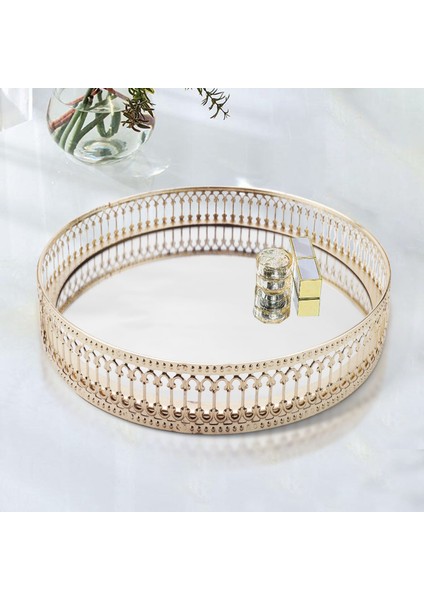 Altın Demir Takı Depolama Tepsisi Cam Ayna Makyaj Yöneticisi Masaüstü Kozmetik Tatlı Dekoratif Tepsisi 25 cm (Yurt Dışından) fırsatları