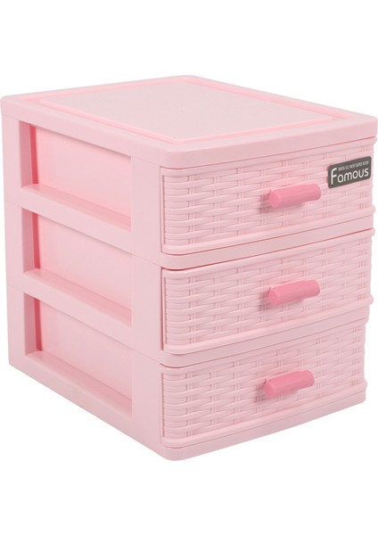 Plastik Çekmeceli Tasarımlı 3 Bölmeli Takı Saklama Kutusu Pembe (Yurt Dışından)