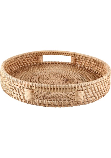 Yuvarlak Rattan Servis Tepsisi Dekoratif Dokuma Osmanlı Sehpa Kulplu Tepsiler Natural(Küçük) (Yurt Dışından) fırsatları