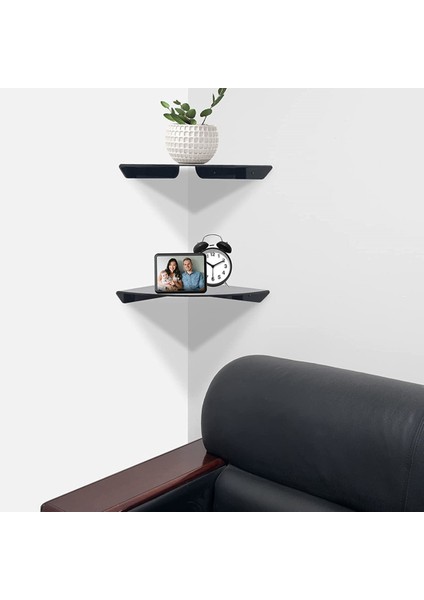 2 Adet Akrilik Duvara Montaj Yüzer Köşe Rafları Çeyrek Duş Rafı Asılı Köşe Rafları Duvar I (Siyah) (Yurt Dışından) modelleri
