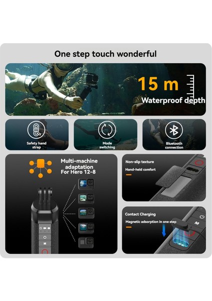 Telesın Selfie Çubuğu Yüzdürme Çubuğu Selfie Çubuğu El Kayışı ile Gopro Hero 8 9 10 11 12 13 Için Kablosuz Uzaktan Kumanda (Yurt Dışından)