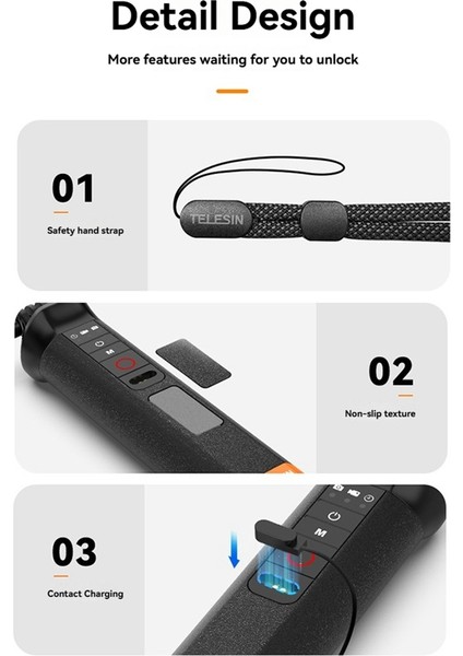 Telesın Selfie Çubuğu Yüzdürme Çubuğu Selfie Çubuğu El Kayışı ile Gopro Hero 8 9 10 11 12 13 Için Kablosuz Uzaktan Kumanda (Yurt Dışından) fırsatları