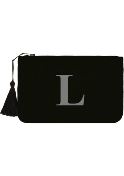 Şık Siyah Unisex L Harf Baskılı El Çantası