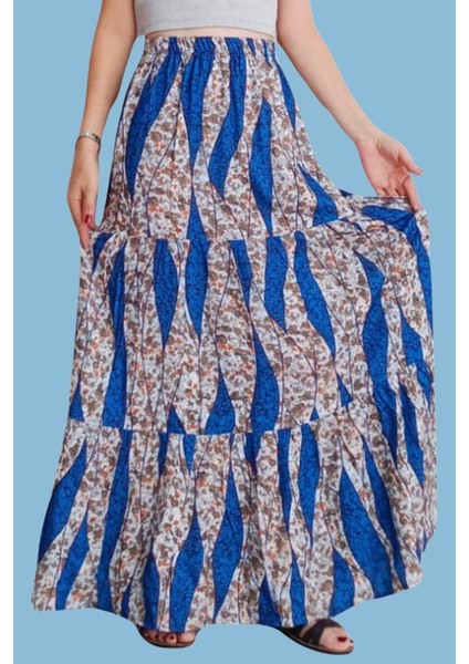 Viskon Kumaş Üç Kat Fırfırlı Uzun Kadın Etek