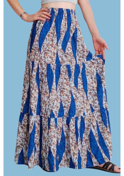 Viskon Kumaş Üç Kat Fırfırlı Uzun Kadın Etek modelleri