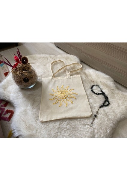 Güneş Deseni Punch Nakış Işleme Bez Çanta 35X40, Şık ve Kullanışlı Hediye Seçeneği