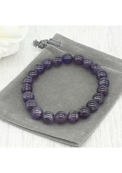 Kadın Zarif Mor Ametist Doğal Taş Bileklik, El Yapımı, Şık ve Özgün Takı