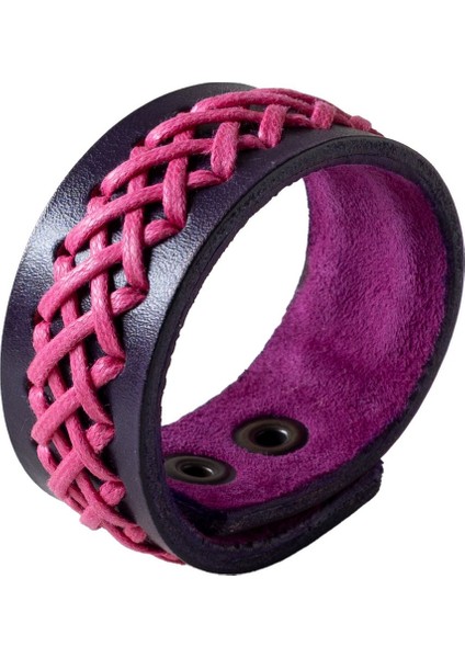 El Işçiliği Hakiki Deri Kadın Bileklik Mor Zarif ve Şık Tasarım