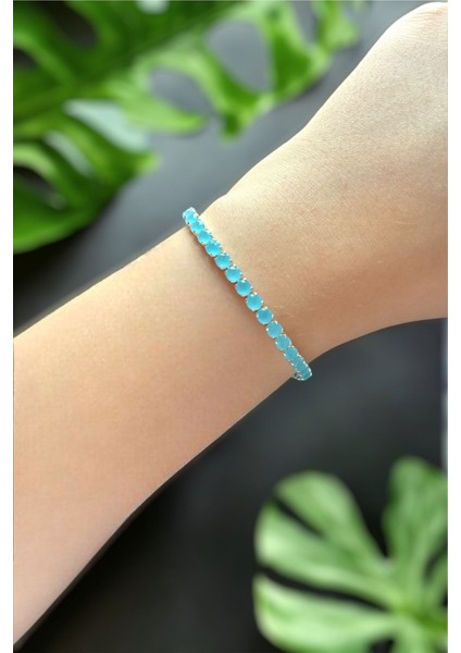 Mavi Zirkon Taşlı Yuvarlak Su Yolu Tasarımlı Silver Bileklik fiyatları