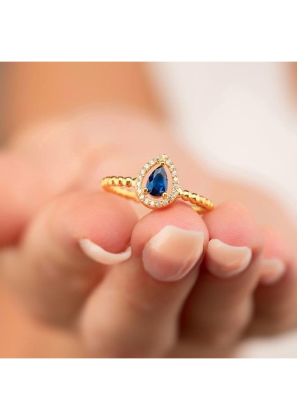 Altın Kaplama Damla Kesim Safir Gümüş Yüzük fiyatları