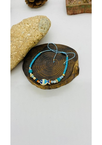 El Yapımı Renkli Etnik Balık Figürlü Mineli Bileklik, Şık ve Özgün Tasarım