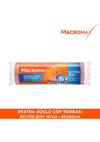 Ekstra Güçlü Çöp Torbası Büyük Boy (65x80 cm), Soft Kokulu 10 Adet
