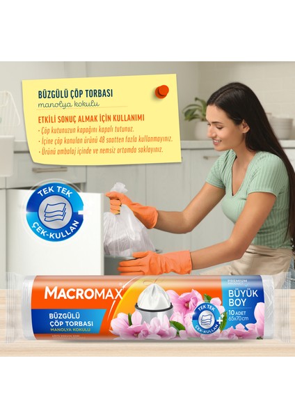 Büzgülü Çöp Torbası Büyük Boy (65x70cm) Manolya Kokulu 10 Adet Süper Ekonomik Paket fiyatları