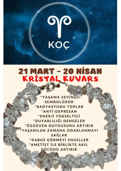 Koç Burcu Kristal Kuvars Bileklik, Sertifikalı ve Şık Takı