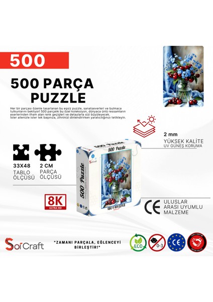 500 Parça Puzzle Kiraz ve Mavi Çiçekler Natürmort indirimleri