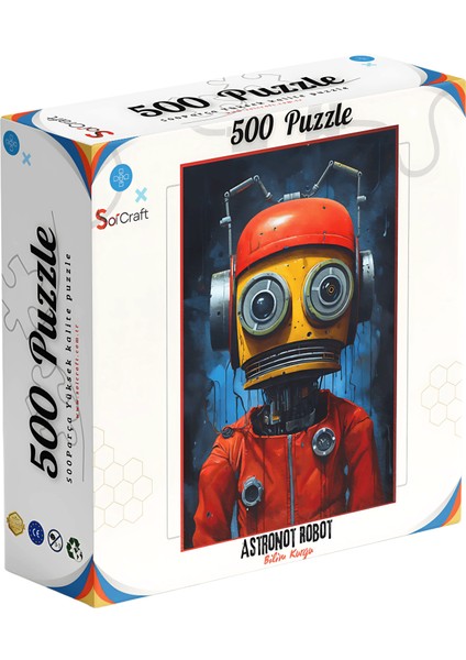 500 Parça Puzzle Kırmızı Astronot Kıyafeti, Robot Dijital Sanat Modern Bilim Kurgu