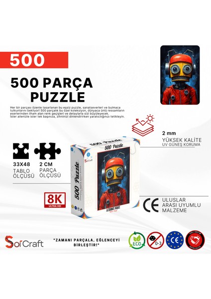 500 Parça Puzzle Kırmızı Astronot Kıyafeti, Robot Dijital Sanat Modern Bilim Kurgu fırsatları