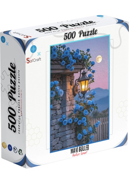 500 Parça Puzzle Mavi Güller ve Fenerli Duvar Bahçe Sanatı