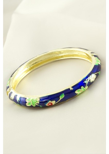 Çiçek Işlemeli Mineli Kelepçe Bileklik