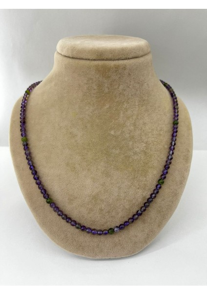 Çok Renkli Ametist ve Yeşim Doğal Taşlar Kolye ve Bileklik Seti, 4 mm modelleri