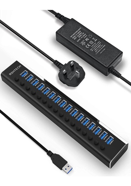 Alüminyum 16 Port USB 3.0 Data Hub Çoğaltıcı 12W 8.3A Tr Adaptör 16 Girişli 100W Güç