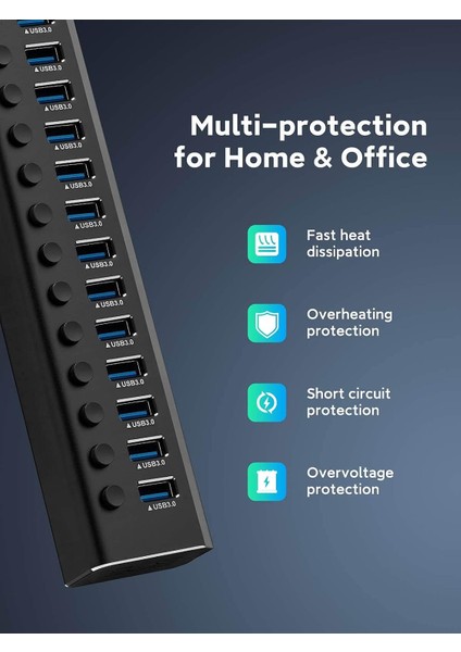 Alüminyum 16 Port USB 3.0 Data Hub Çoğaltıcı 12W 8.3A Tr Adaptör 16 Girişli 100W Güç fiyatları