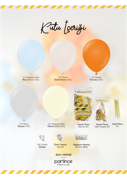 İnşaat Tema Doğum Günü Balon Zincir Seti İnşaat Konseptli Balon Zinciri fiyatları