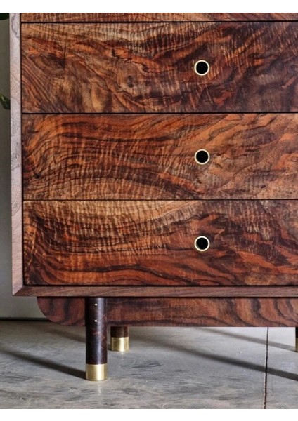 Denze Masif Ceviz 5 Çekmeceli Lüks Şifonyer – Pirinç Detaylı fiyatları