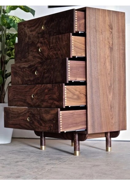 Denze Masif Ceviz 5 Çekmeceli Lüks Şifonyer – Pirinç Detaylı modelleri