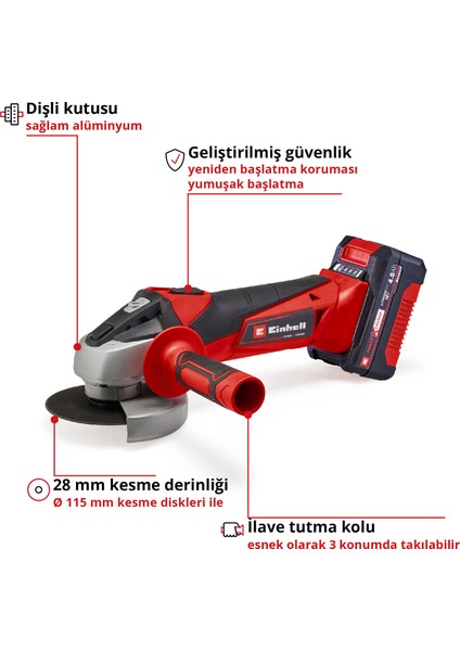 Akülü Avuç Taşlama TC-AG 18/115 Li Kit Power X-Change (18 V, 115 mm disk çapı, 28 mm kesme derinliği, softstart, 4.0 Ah akü ve şarj cihazı dahil) - 4431133 fiyatları