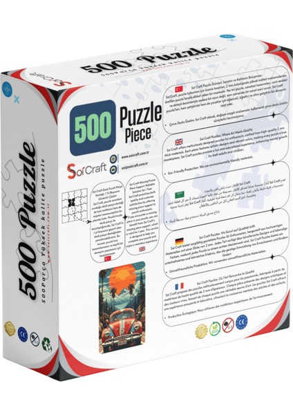 500 Parça Puzzle Retro Tarz Dağ Manzaralı Kırmızı Vosvos Araba Sanatsal fiyatları