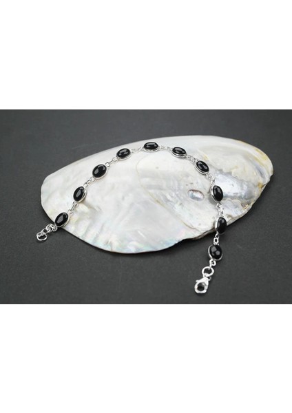 925 Ayar Gümüş Siyah Oniks Taşlı Zarif Bileklik