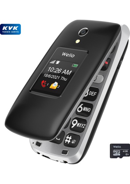 Wkey T300 Siyah Tuşlu Kapaklı Cep Telefonu Kameralı Asker Telefonu Yaşlı Telefonu (Kvk Garantili)